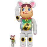 BE@RBRICK Manekineko Peko-chan White Plating with with luminescent milky 100% & 400%