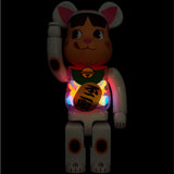 BE@RBRICK Manekineko Peko-chan White Plating with with luminescent milky 100% & 400%