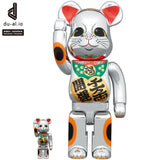 BE@RBRICK Manekineko Good Luck Ten Million Ryo Silver Plated 100% & 400%