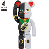 BE@RBRICK Maneki Neko Good Luck Black x Gold Fortune White 1000%