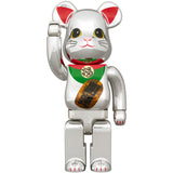 BE@RBRICK Maneki Neko Good Luck Silver Plated Luminous 400％