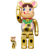 BE@RBRICK Manekineko Peko-chan Gold plated with luminescent milky 100％ & 400％
