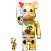 BE@RBRICK Maneki Neko Good Luck Silver x Ten Million Ryo Gold 100% & 400%